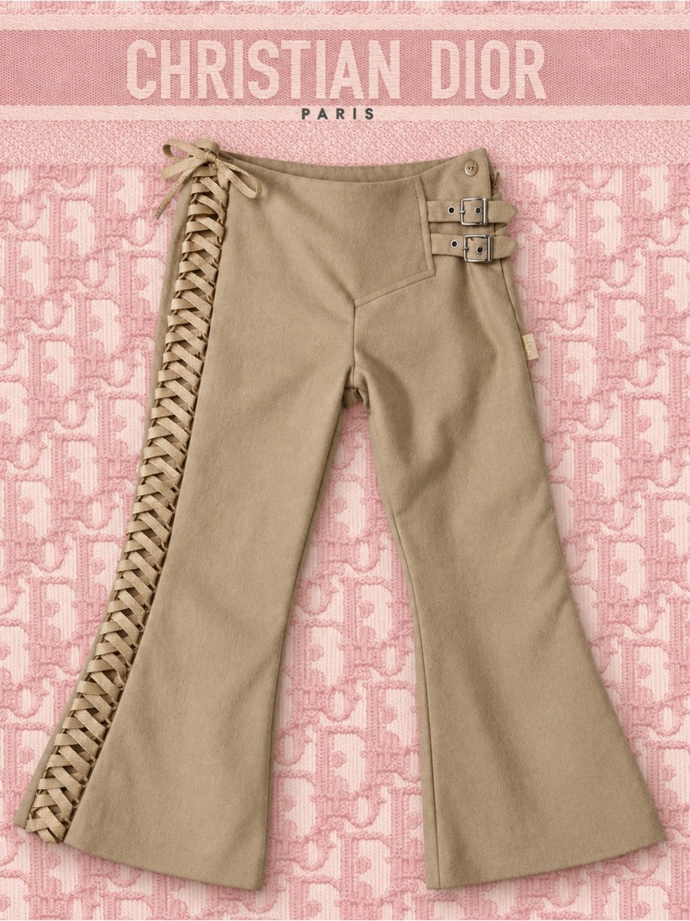 Dior Kids Tan Lace-Up Side Detail Flared Joggers